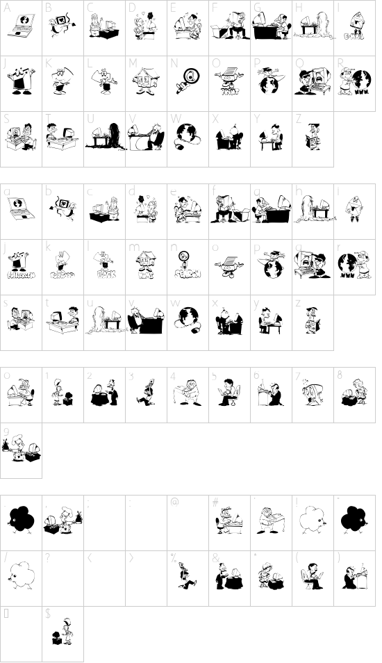 Webmasters font character map