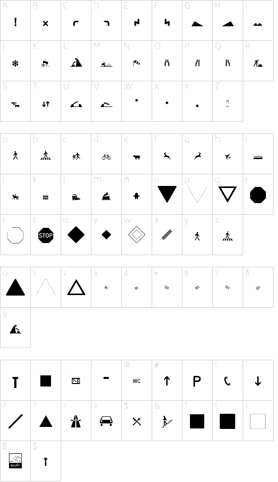Zeichen Hundert font character map