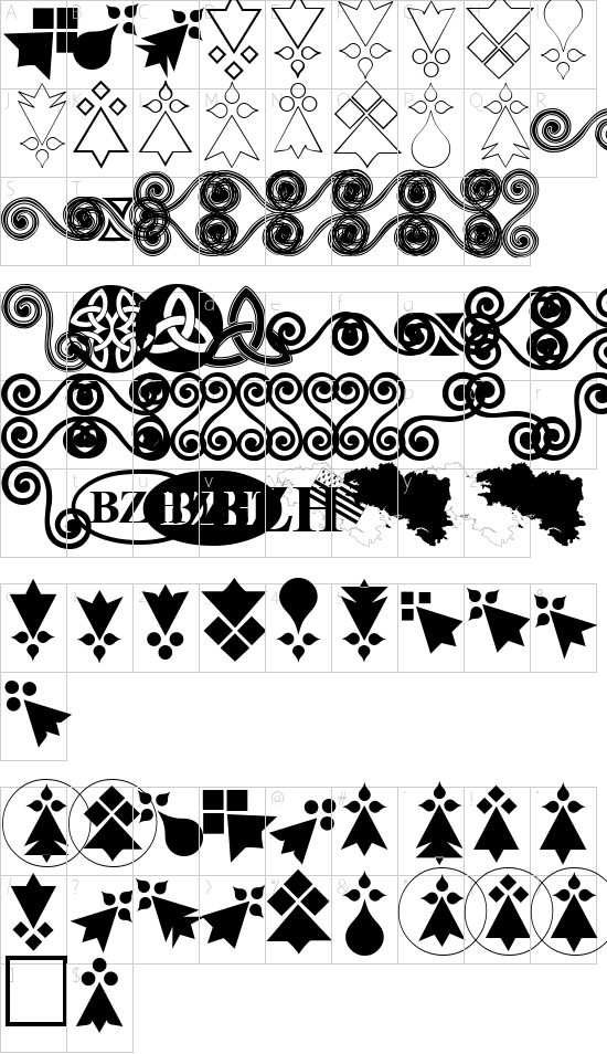 Aaa_BZH font character map