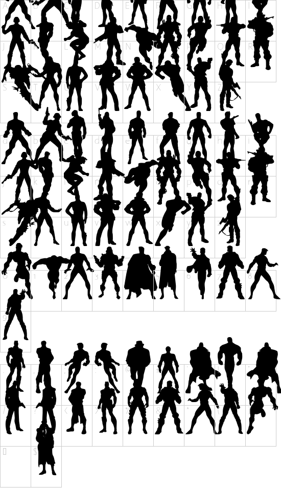 Action Men font character map
