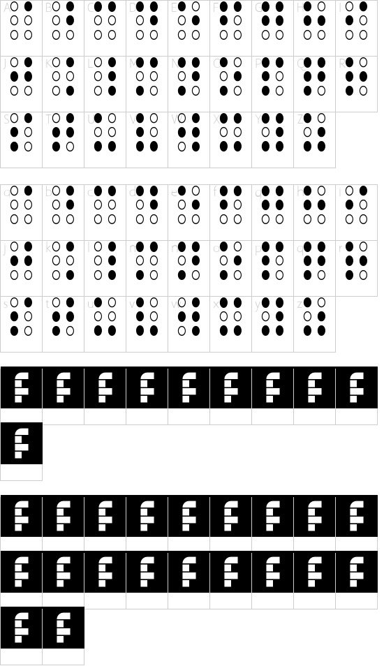 Brailled Regular font character map