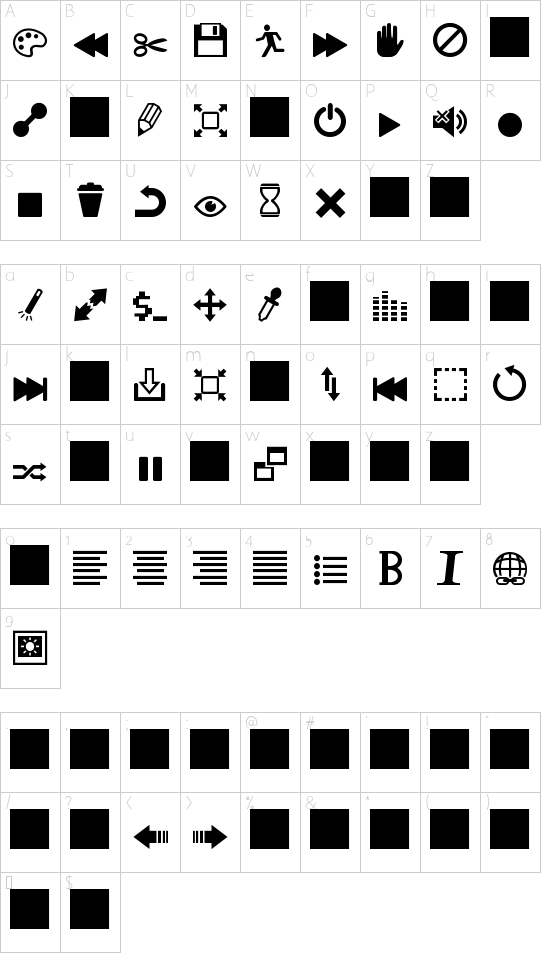 Heydings Controls font character map