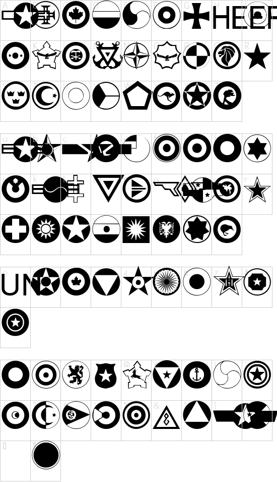 Roundels font character map