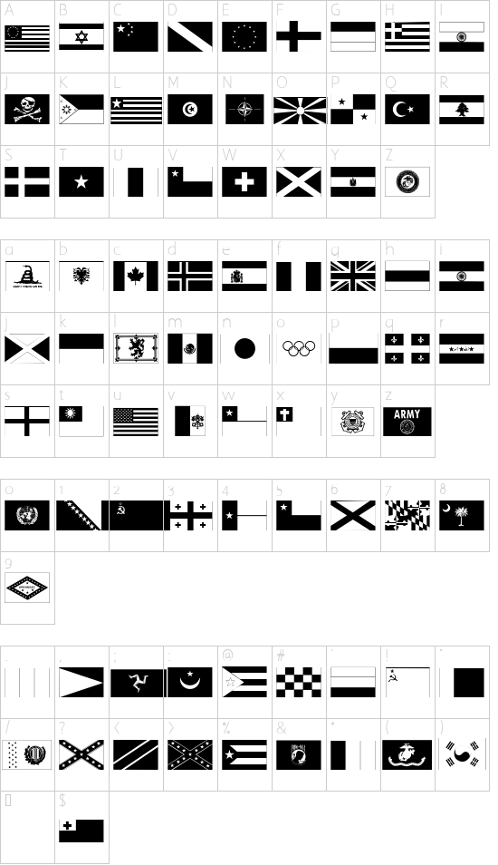 Raise Your Flag font character map