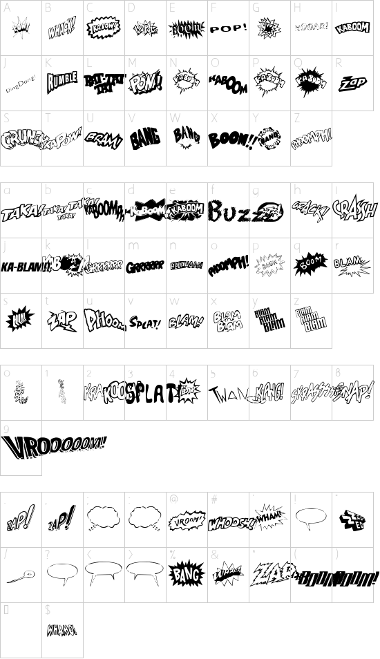 Sound FX font character map