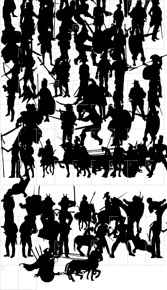 Time Warriors font character map