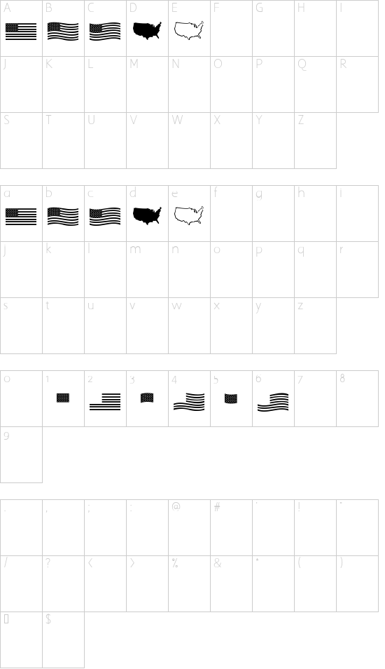 US Flag font character map