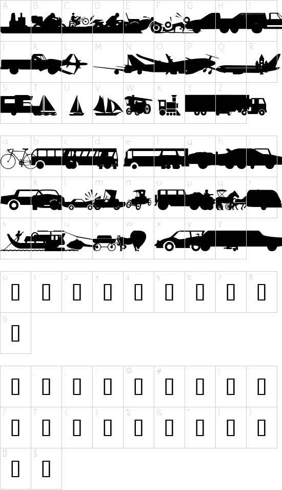 wmtransport1 font character map