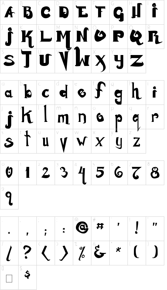Monstur font character map
