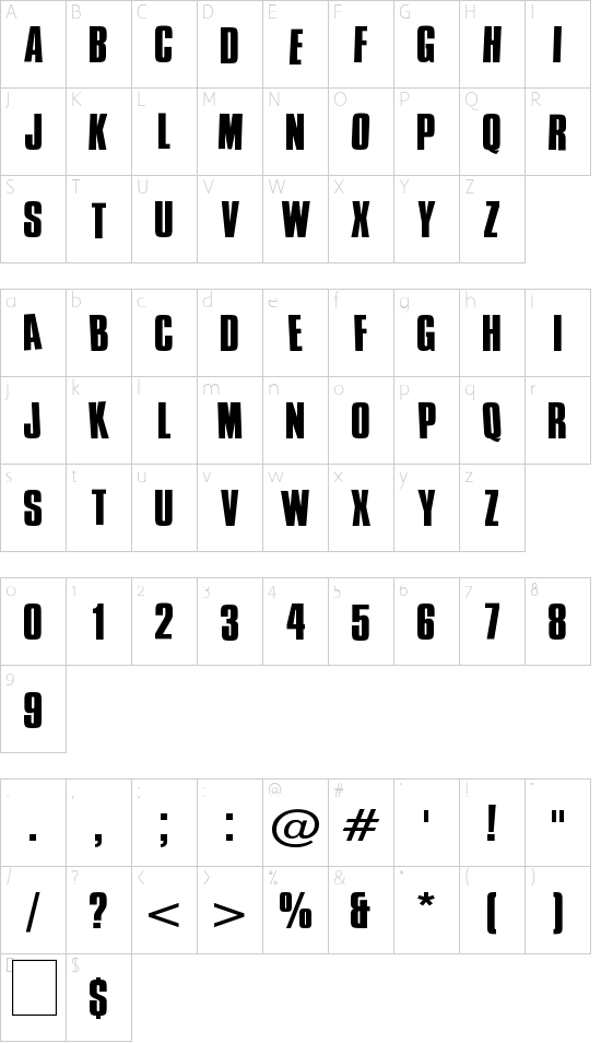 New font character map