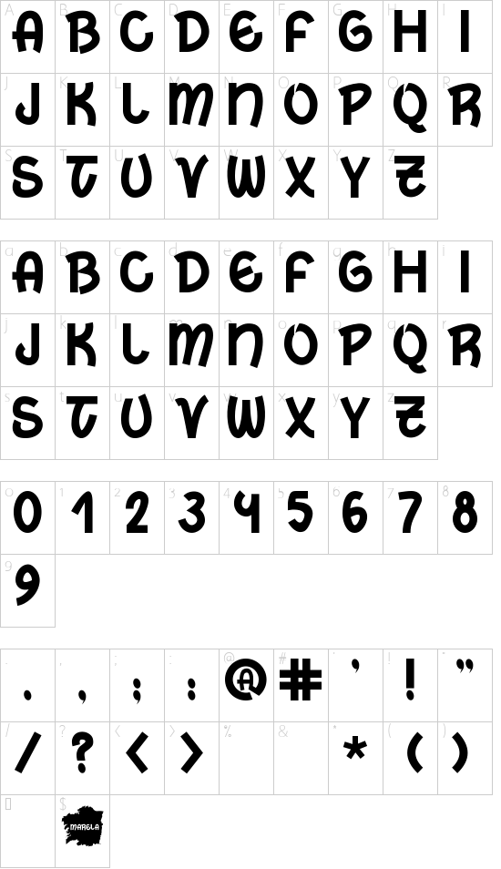 Marela font character map