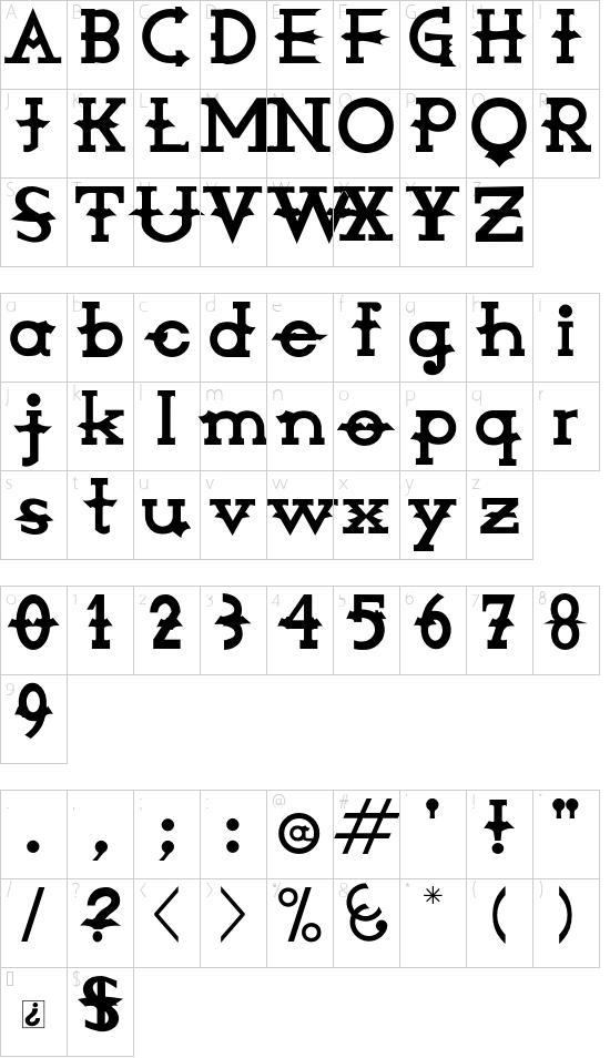 Amorphica font character map