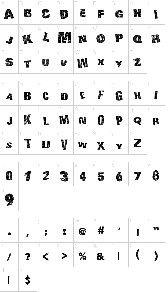 Action of the Time UPPER CASE font character map