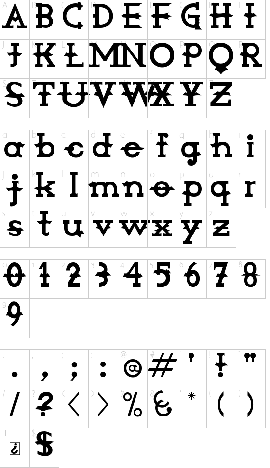 Amorphica font character map