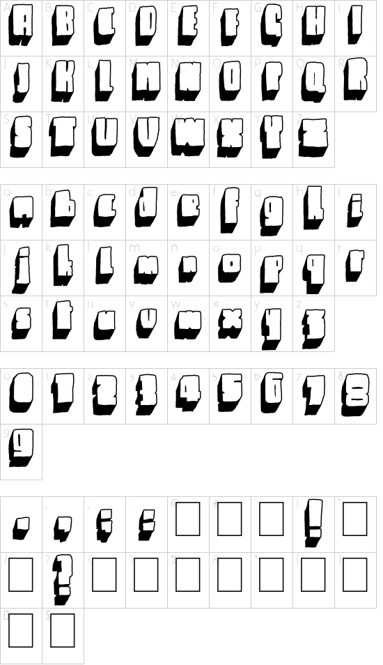 Blck font character map