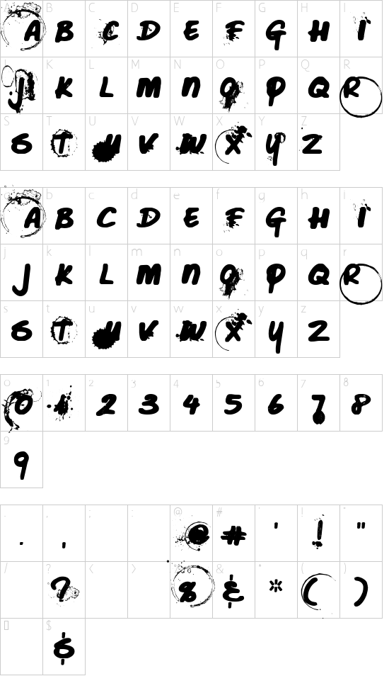 Caffeine Blackout font character map