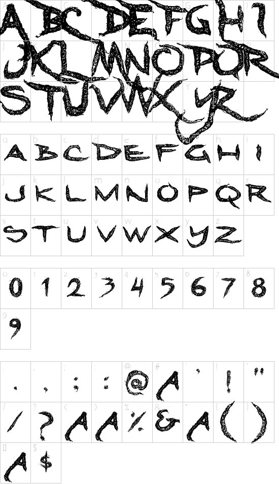 Dreadlockfont font character map
