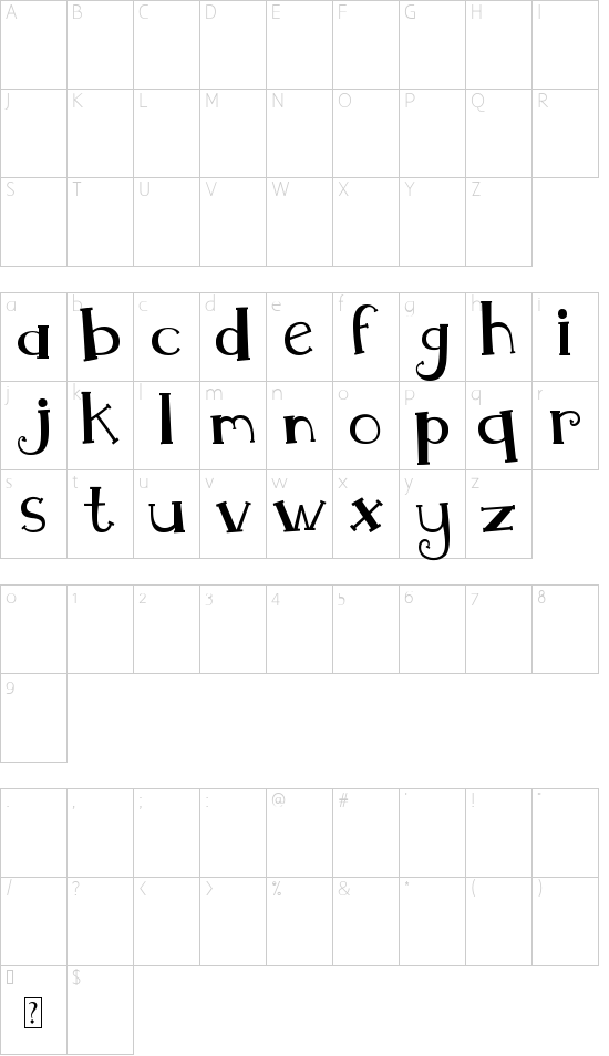 MTF Whimsy font character map