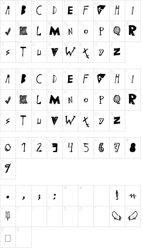(skateboarding) font character map