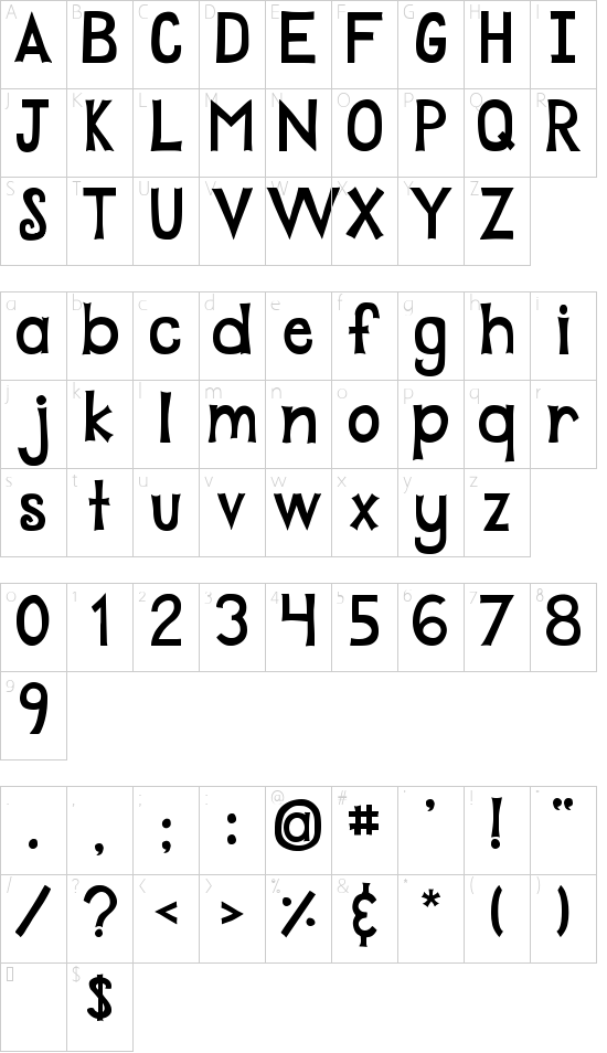 DJB PLAY MISTY FOR ME font character map