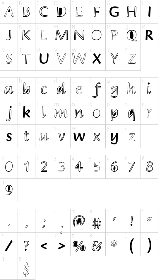 Peekaboo2 font character map