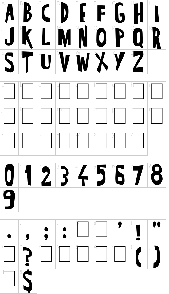 Super Modern black font character map