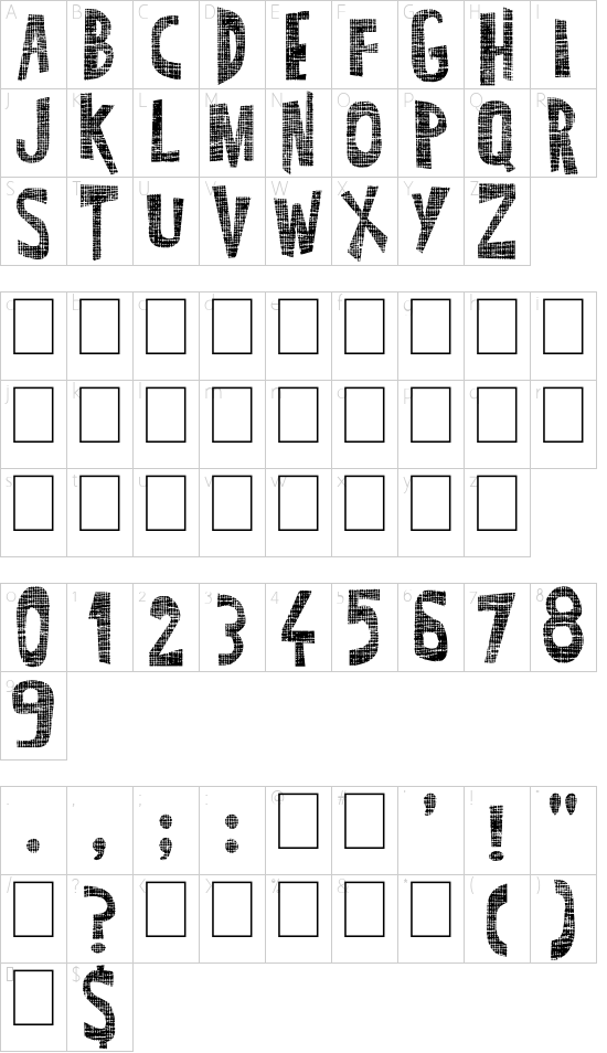 Super Modern font character map