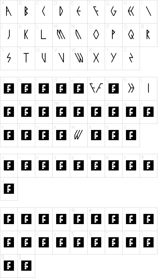 exoziti Regular font character map