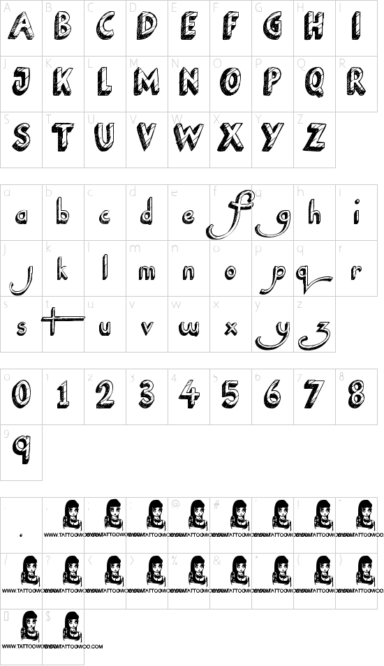 National Cartoon font character map