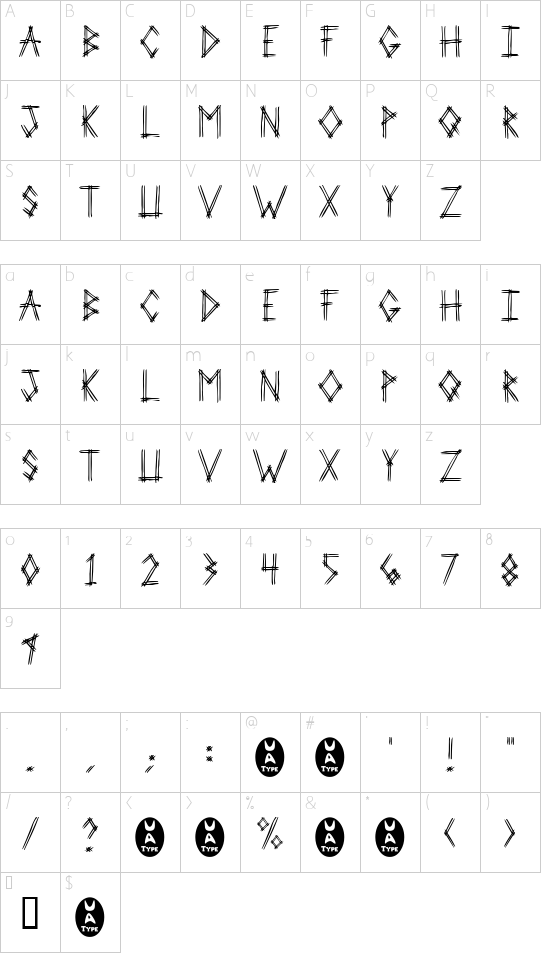 2 Prong Tree font character map