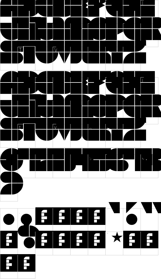 Plano Regular font character map