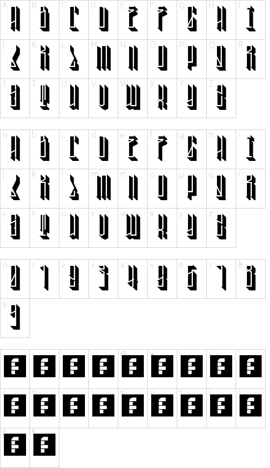 Tall Boy 3D Regular font character map