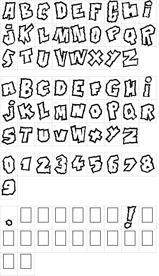 Doonga font character map