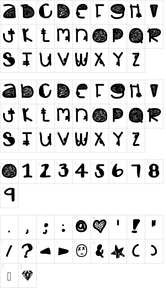 Dynamite font character map