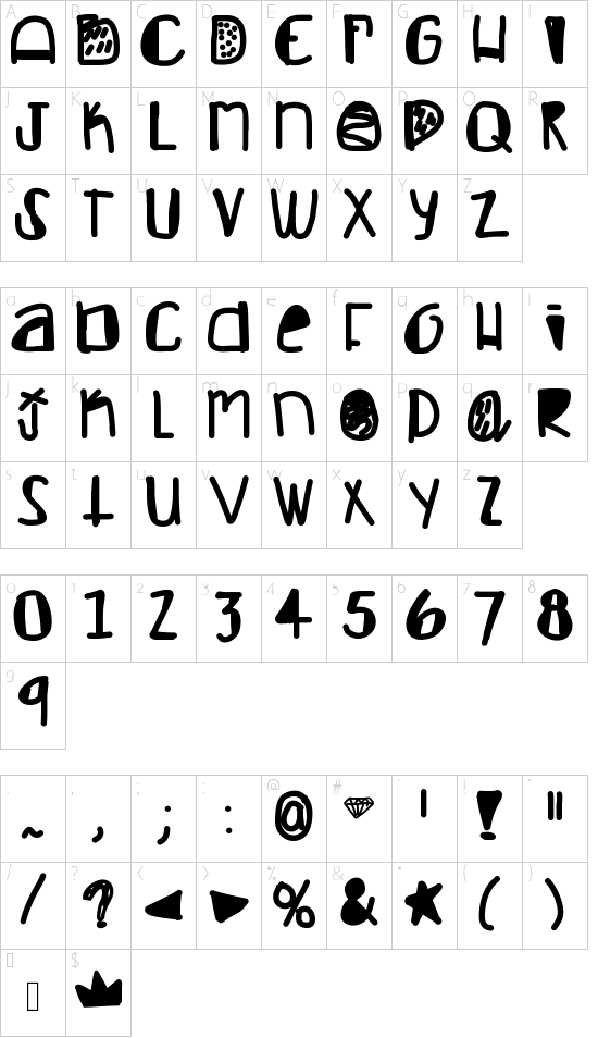 FeelinLikeGold font character map