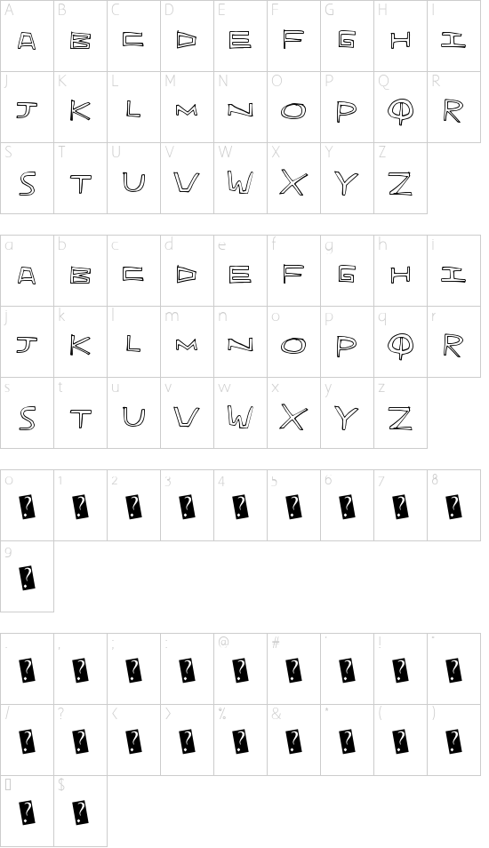IndieHand font character map