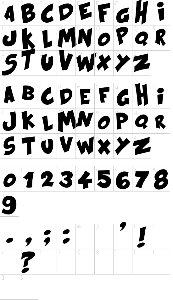 Kraash Black font character map