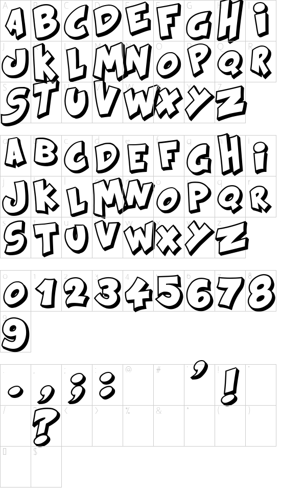 Kraash font character map