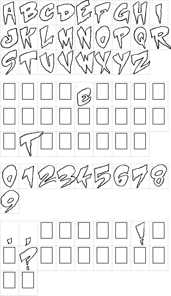 Mystery White font character map