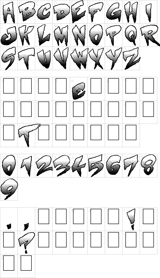 Mystery font character map