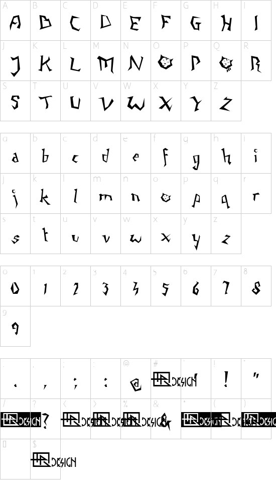 Napping Cat font character map