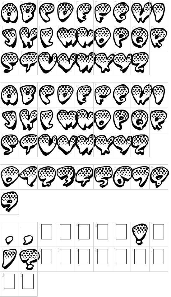Poppydot font character map