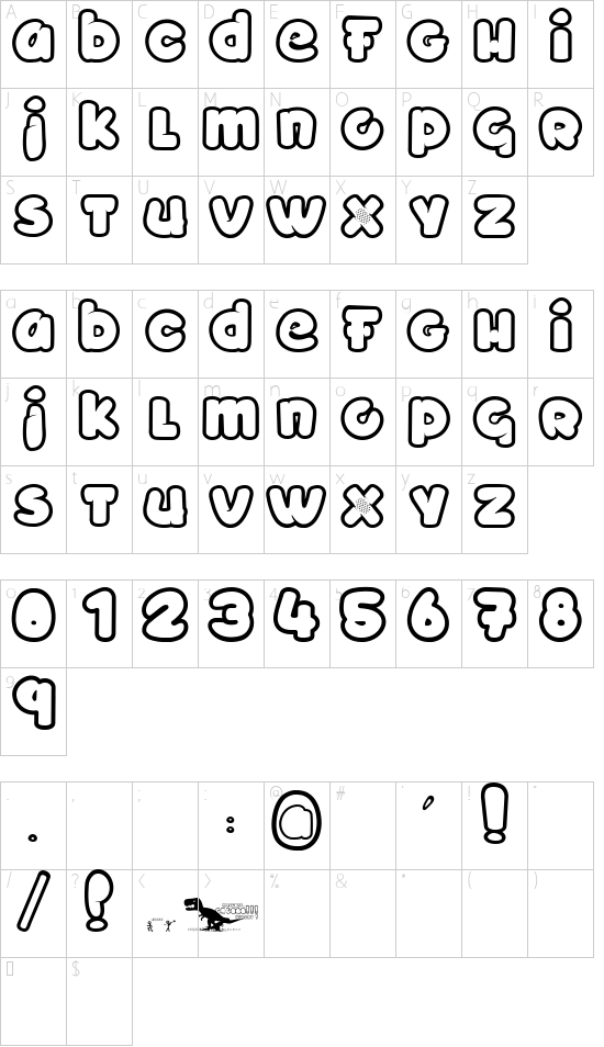 TOYZARUX font character map