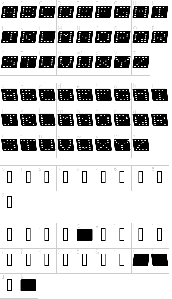 Domino flad kursiv font character map
