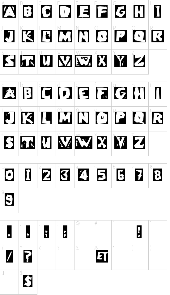 LinoLeumInvers font character map