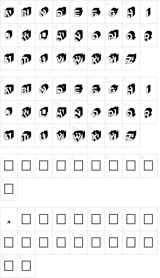 Knockout font character map