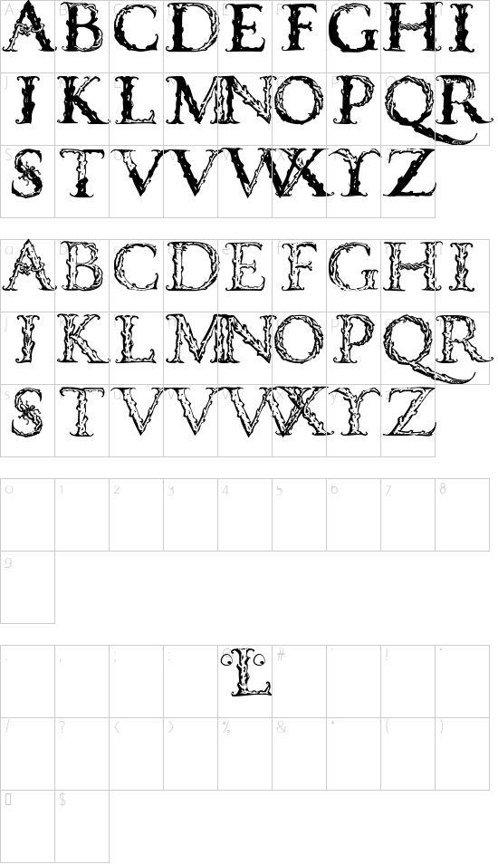 VespasianCaps font character map