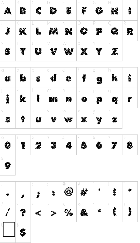 Waterhole font character map