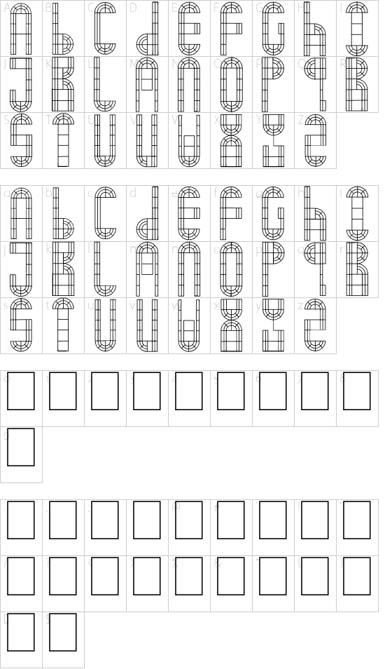 Arch Window font character map