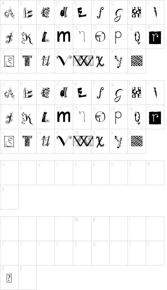 BitsNBobs font character map